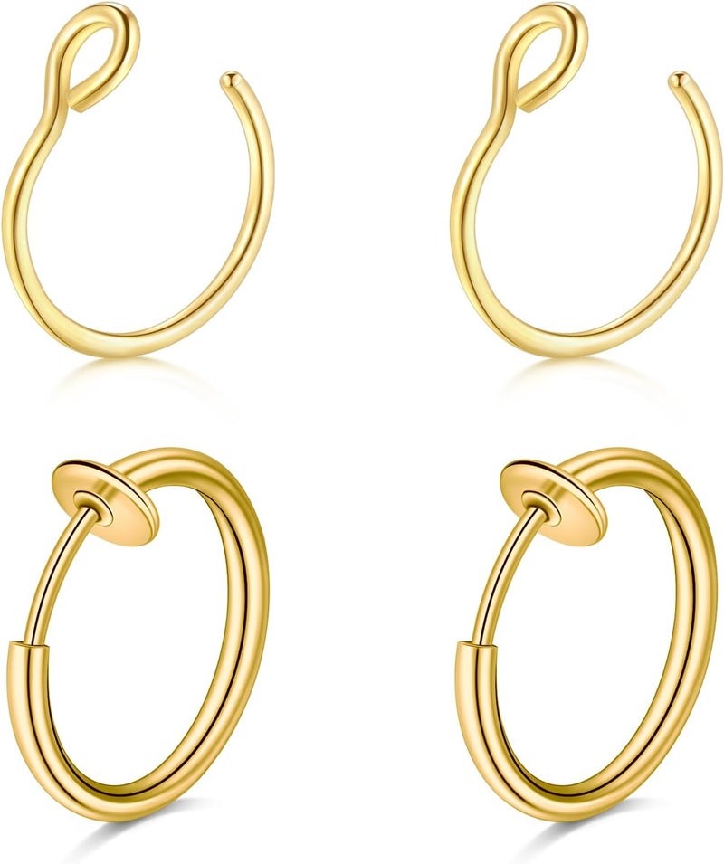 QWALIT Fake Nose Ring Fake Lip Piercing Fake Lip Ring Fake Nose Ring Hoop Fake Snake Bites Fake Lip Piercings Faux Lip Rings Fake Nose Piercing Clip on Nose Ring Spring - Image 1